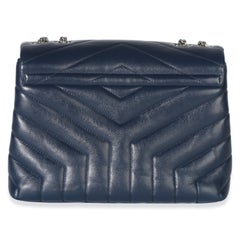 Saint Laurent Navy Calfskin Y Quilted Monogram Small Loulou Chain Satchel