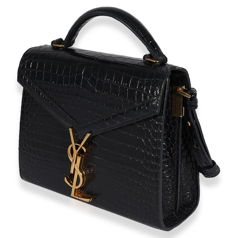 Saint Laurent Navy CrocodileEmbossed Mini Cassandra Top Handle Bag For
