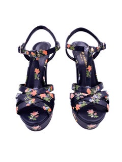 Saint Laurent Navy Floral Open Toe Platform