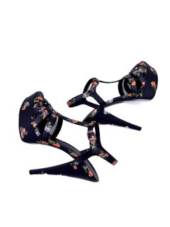 Saint Laurent Navy Floral Open Toe Platform