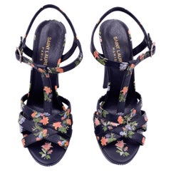 Saint Laurent Navy Floral Open Toe Platform