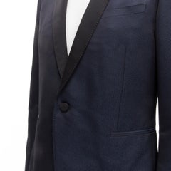 SAINT LAURENT navy metallic textured satin shawl tuxedo blazer EU50 L