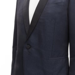 SAINT LAURENT navy metallic textured satin shawl tuxedo blazer EU50 L