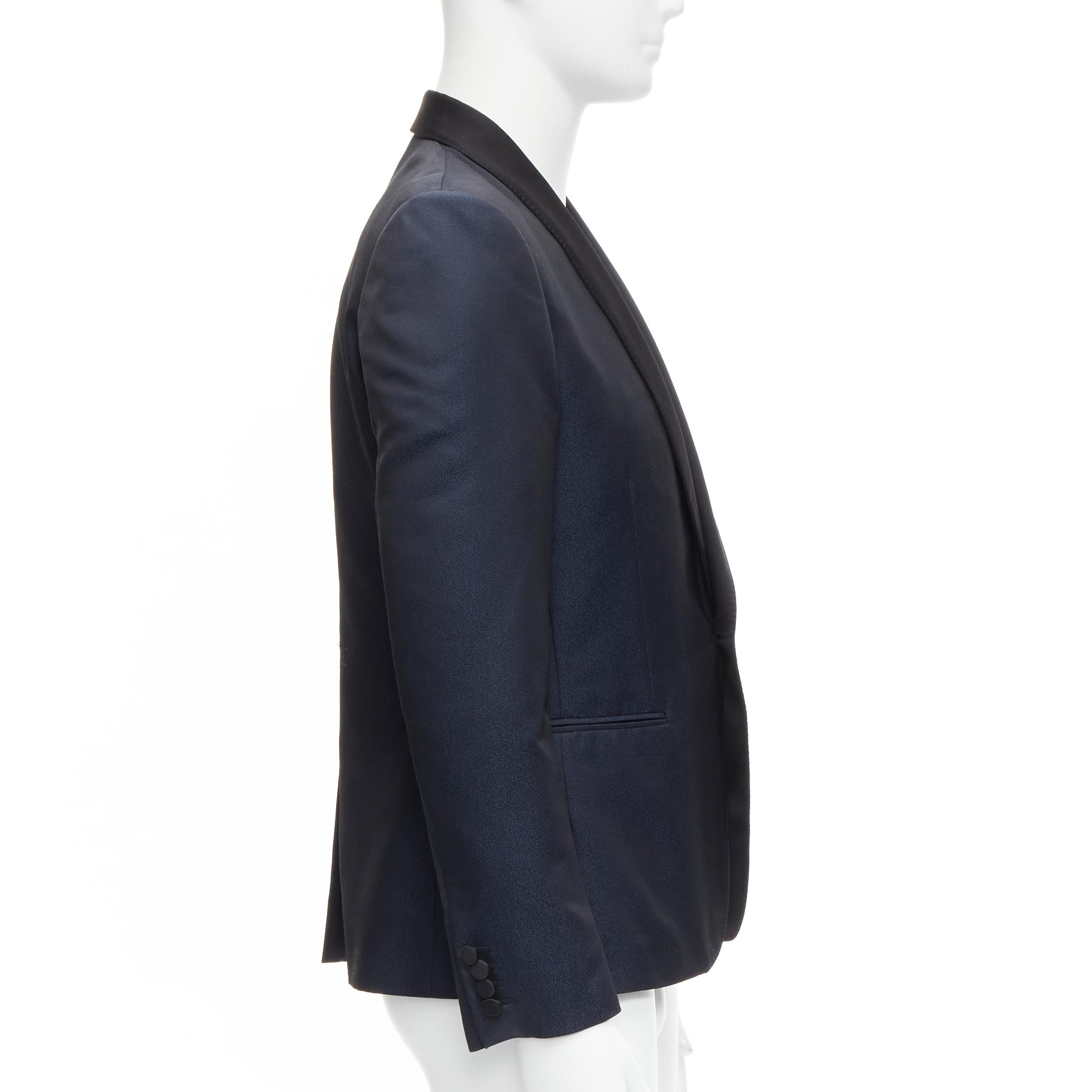 Men's SAINT LAURENT navy metallic textured satin shawl tuxedo blazer EU50 L For Sale