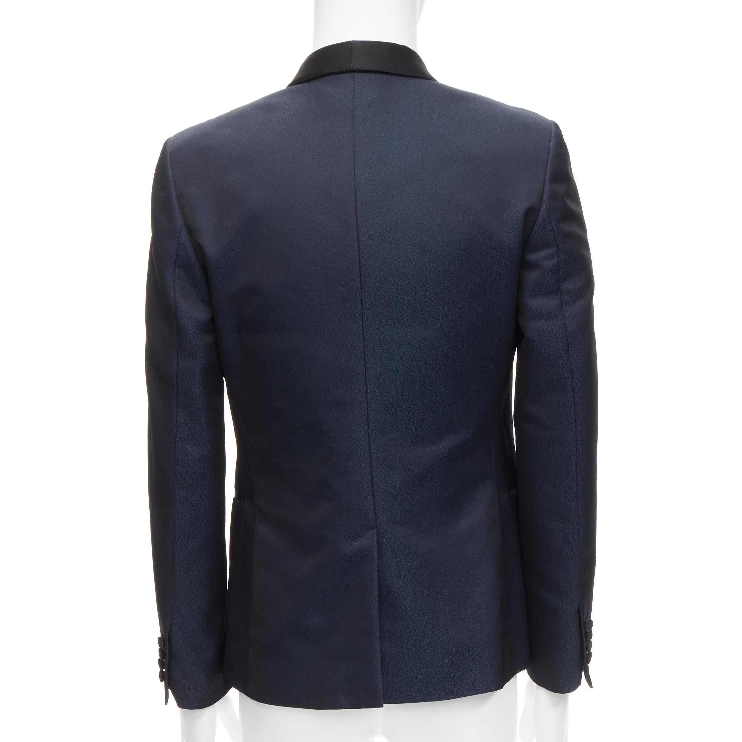 SAINT LAURENT navy metallic textured satin shawl tuxedo blazer EU50 L For Sale 1