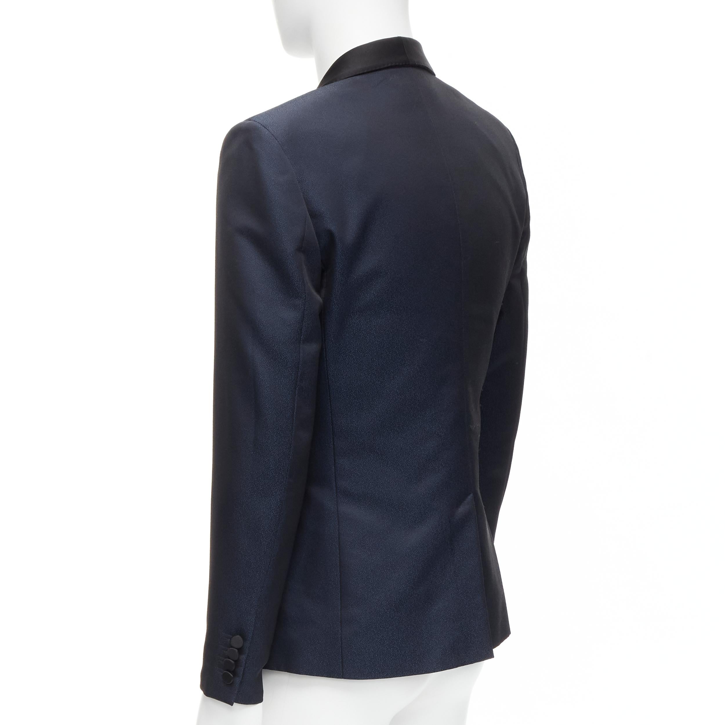 SAINT LAURENT navy metallic textured satin shawl tuxedo blazer EU50 L For Sale 2