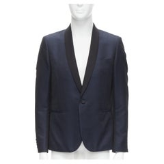 SAINT LAURENT navy metallic textured satin shawl tuxedo blazer EU50 L