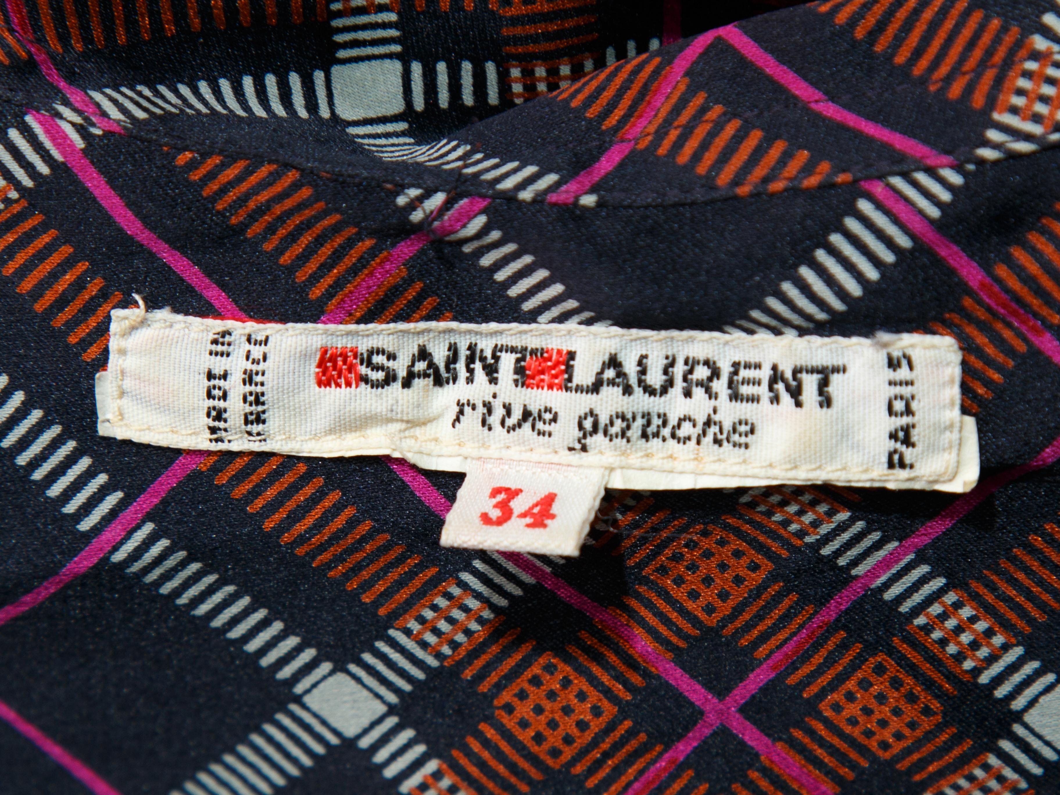 Saint Laurent Navy & Multicolor Plaid Silk Top In Good Condition In New York, NY