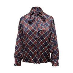 Saint Laurent Navy & Multicolor Plaid Silk Top