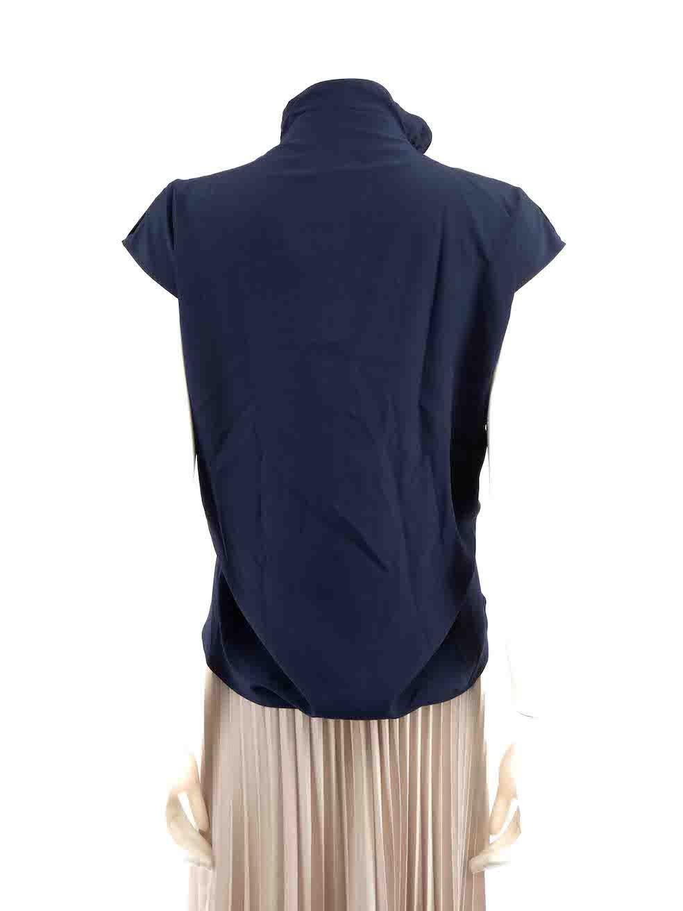 Black Saint Laurent Navy Silk Pleated Detail Blouse Size XS For Sale