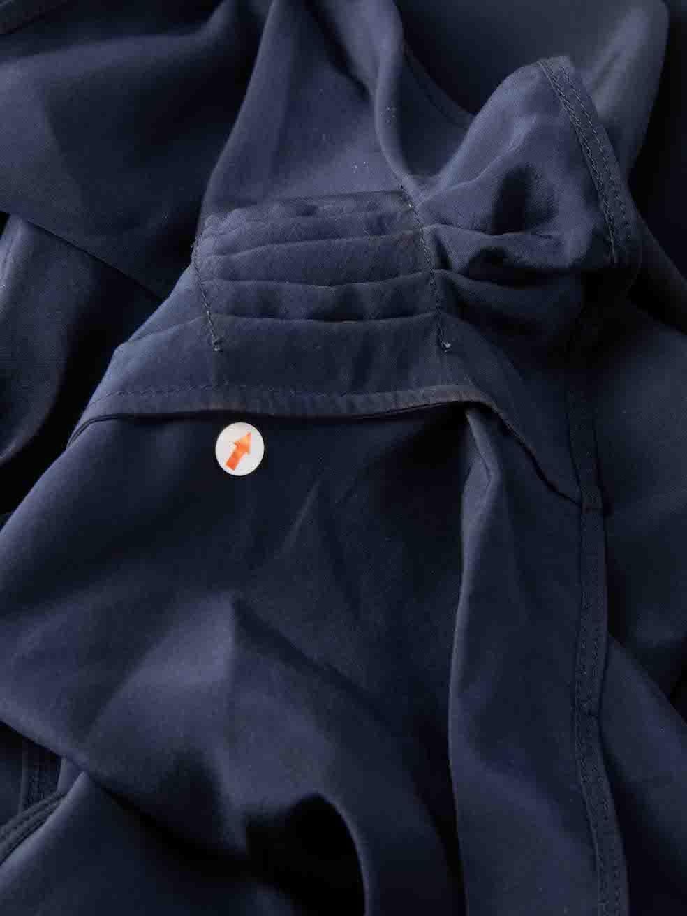 Saint Laurent Navy Silk Pleated Detail Blouse Size XS For Sale 1