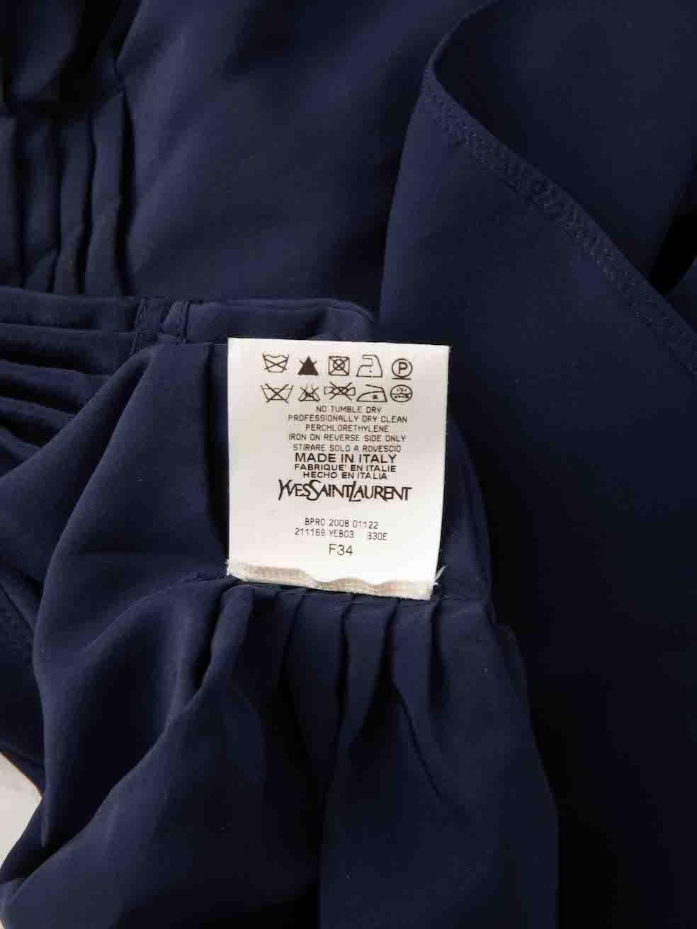 Saint Laurent Navy Silk Pleated Detail Blouse Size XS For Sale 3