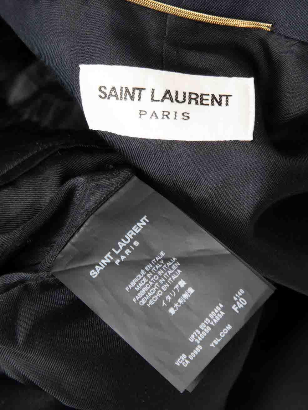 Saint Laurent Navy Single Breast Mid Length Blazer Size L For Sale 2