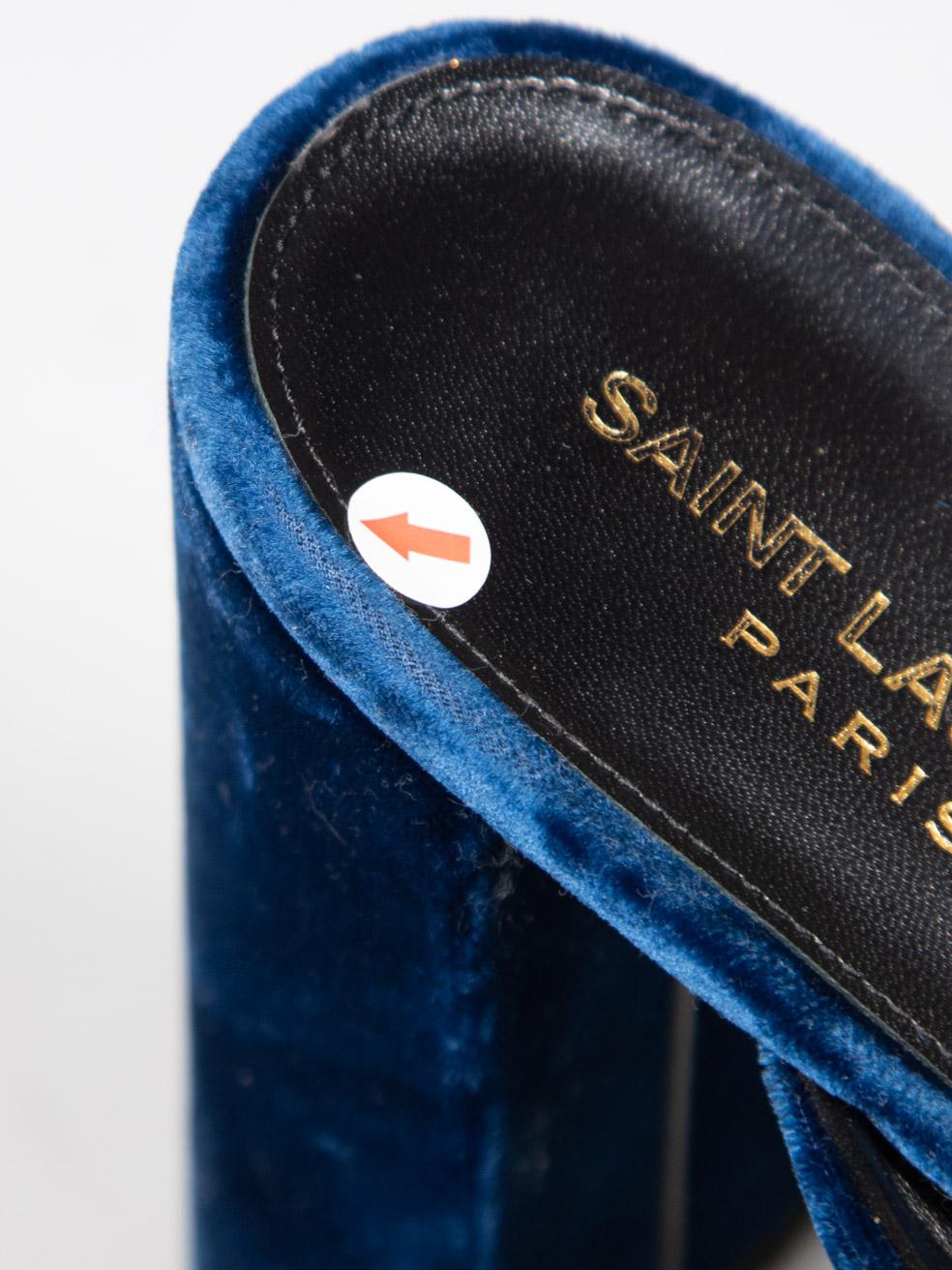 Saint Laurent Navy Velvet Heeled Mules Size IT 41 For Sale 5