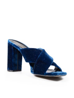 Saint Laurent Navy Velvet Heeled Mules Size IT 41