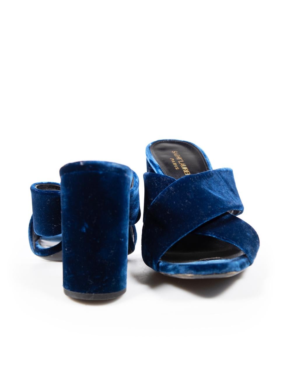 Purple Saint Laurent Navy Velvet Heeled Mules Size IT 41 For Sale