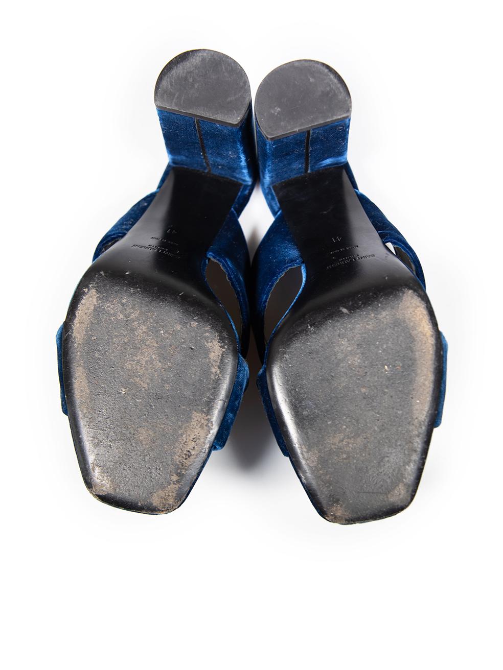 Saint Laurent Navy Velvet Heeled Mules Size IT 41 In Good Condition For Sale In London, GB