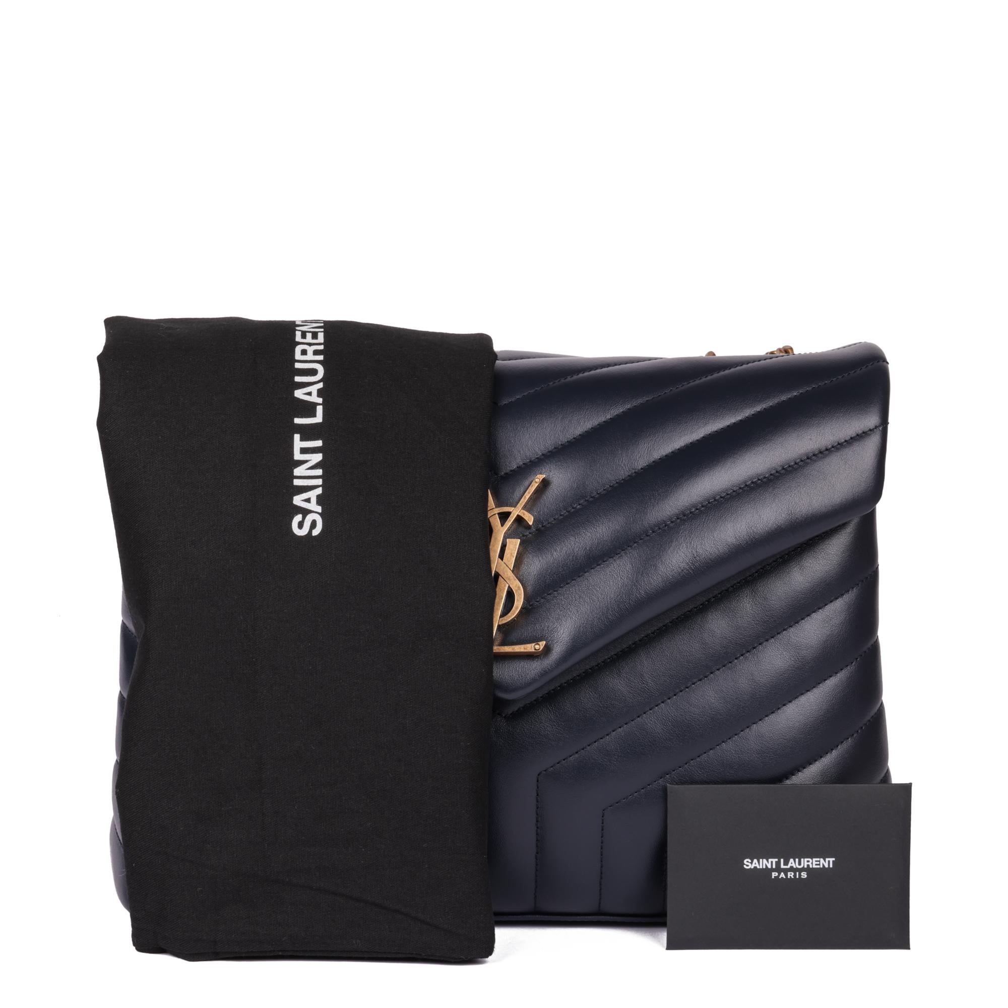 SAINT LAURENT Navy Y Quilted Calfskin Leather Medium Loulou 6