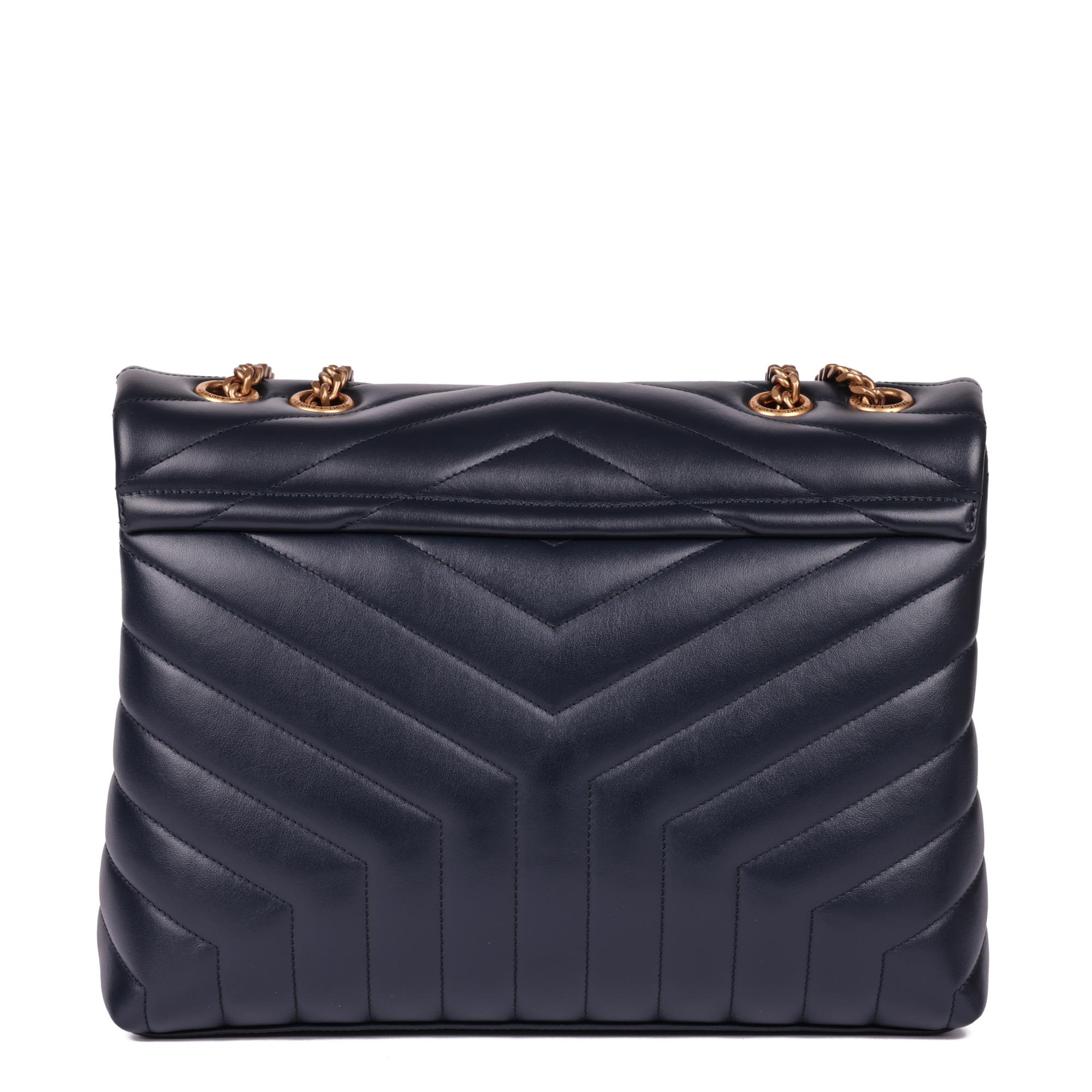 Women's SAINT LAURENT Navy Y Quilted Calfskin Leather Medium Loulou
