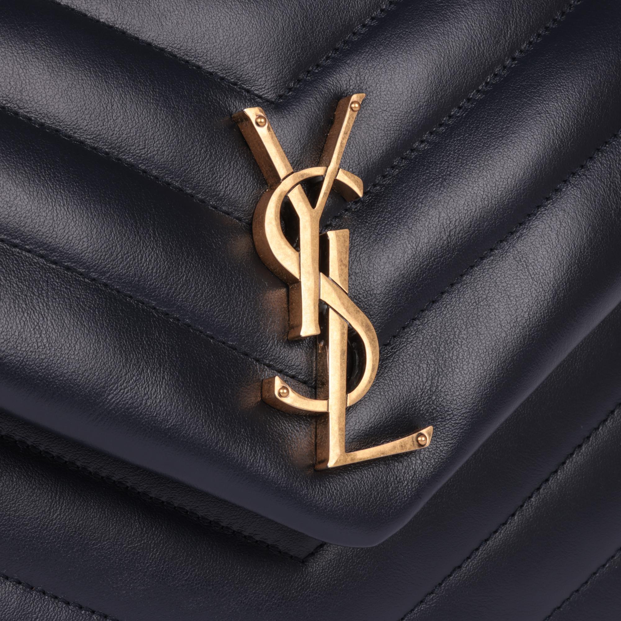 SAINT LAURENT Navy Y Quilted Calfskin Leather Medium Loulou 2