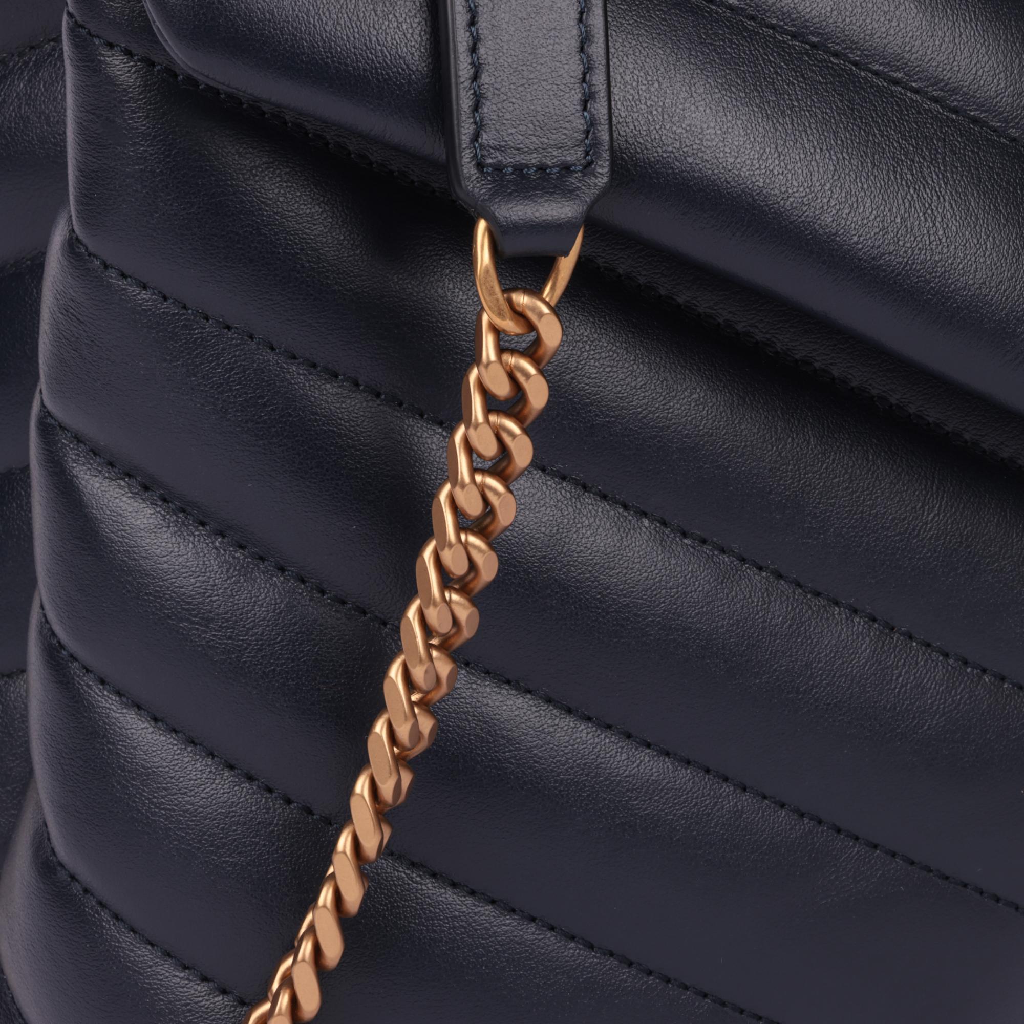 SAINT LAURENT Navy Y Quilted Calfskin Leather Medium Loulou 3