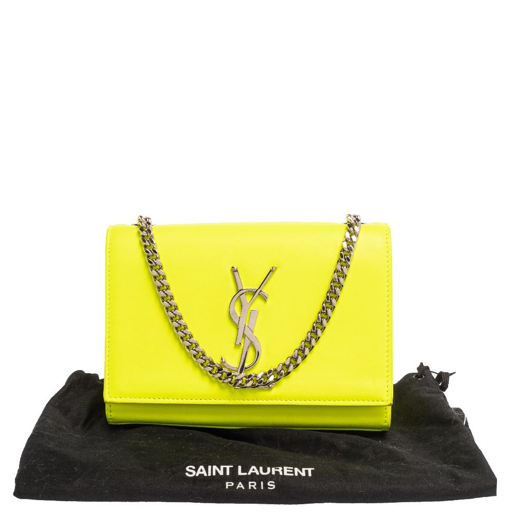 Saint Laurent Neon Green Leather Small Monogram Kate Shoulder Bag 3
