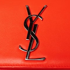 Saint Laurent Neon Orange Leather Kate Monogram Wallet on Chain