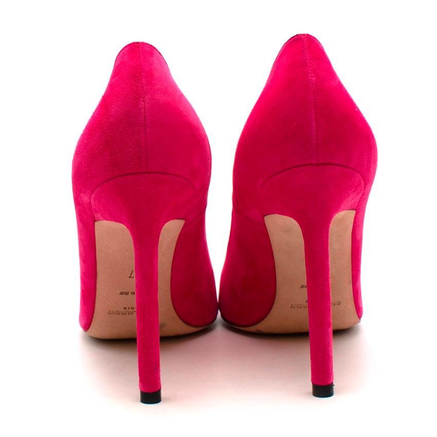 Saint Laurent Anja-Pumps aus Wildleder in Neonrosa & Schwarz - Größe EU 37 (Rot) im Angebot