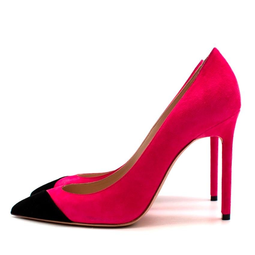 Saint Laurent Anja-Pumps aus Wildleder in Neonrosa & Schwarz - Größe EU 37 im Zustand „Hervorragend“ im Angebot in London, GB
