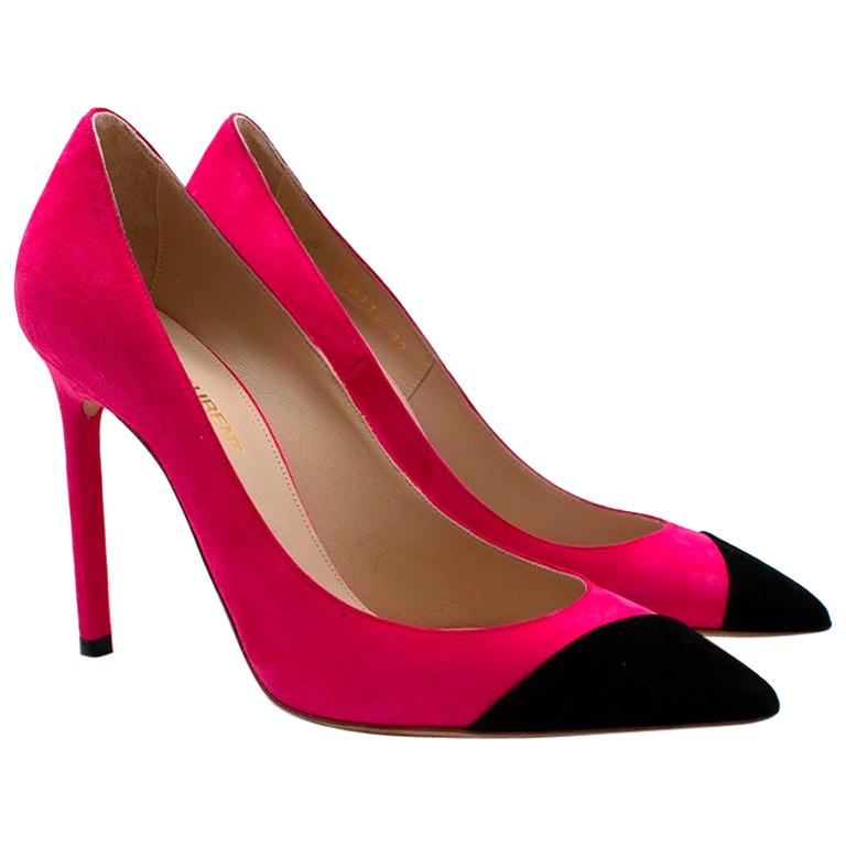 Laurent Neon Pink and Black Suede Anja Pumps Size EU 37 For Sale at | neon pink