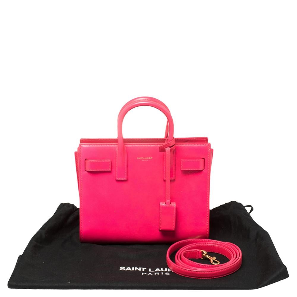 Saint Laurent Neon Pink Leather Nano Classic Sac De Jour Tote 8