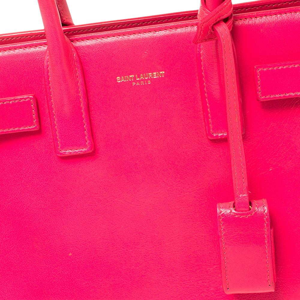 Saint Laurent Neon Pink Leather Nano Classic Sac De Jour Tote 3