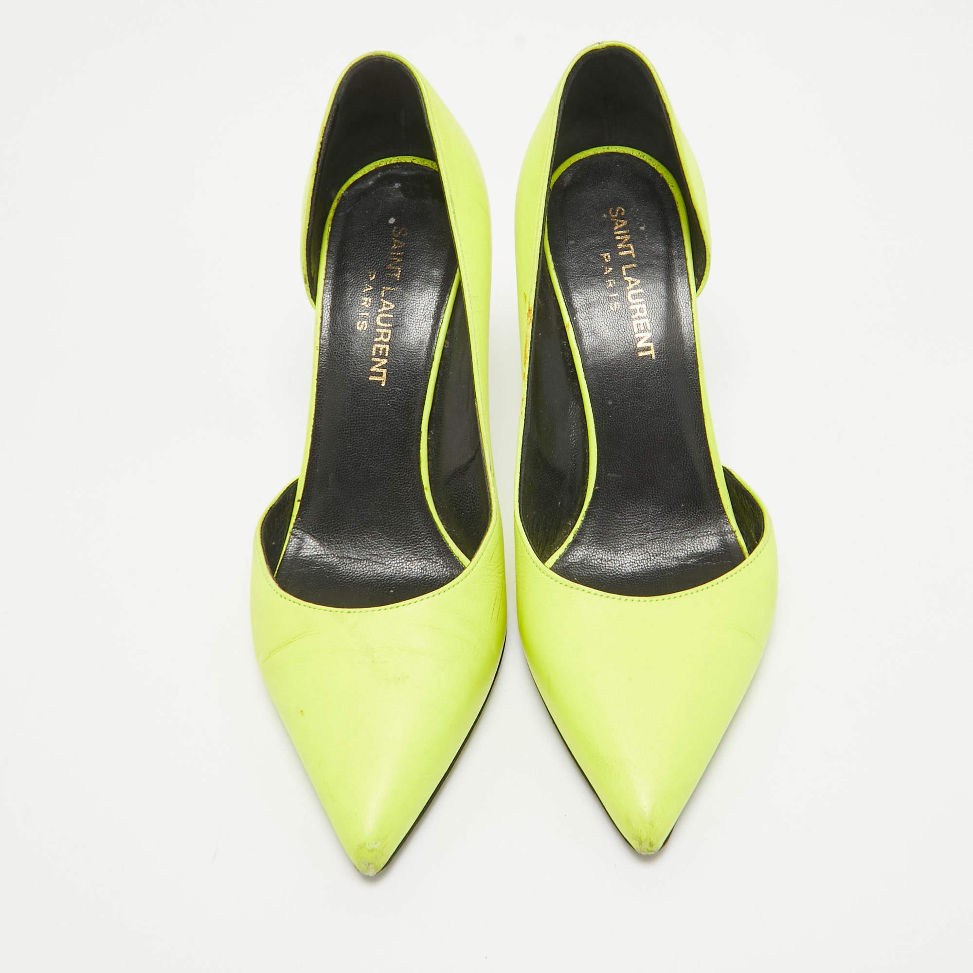 Jaune Saint Laurent - Escarpins D'orsay en cuir jaune fluo Taille 36 en vente