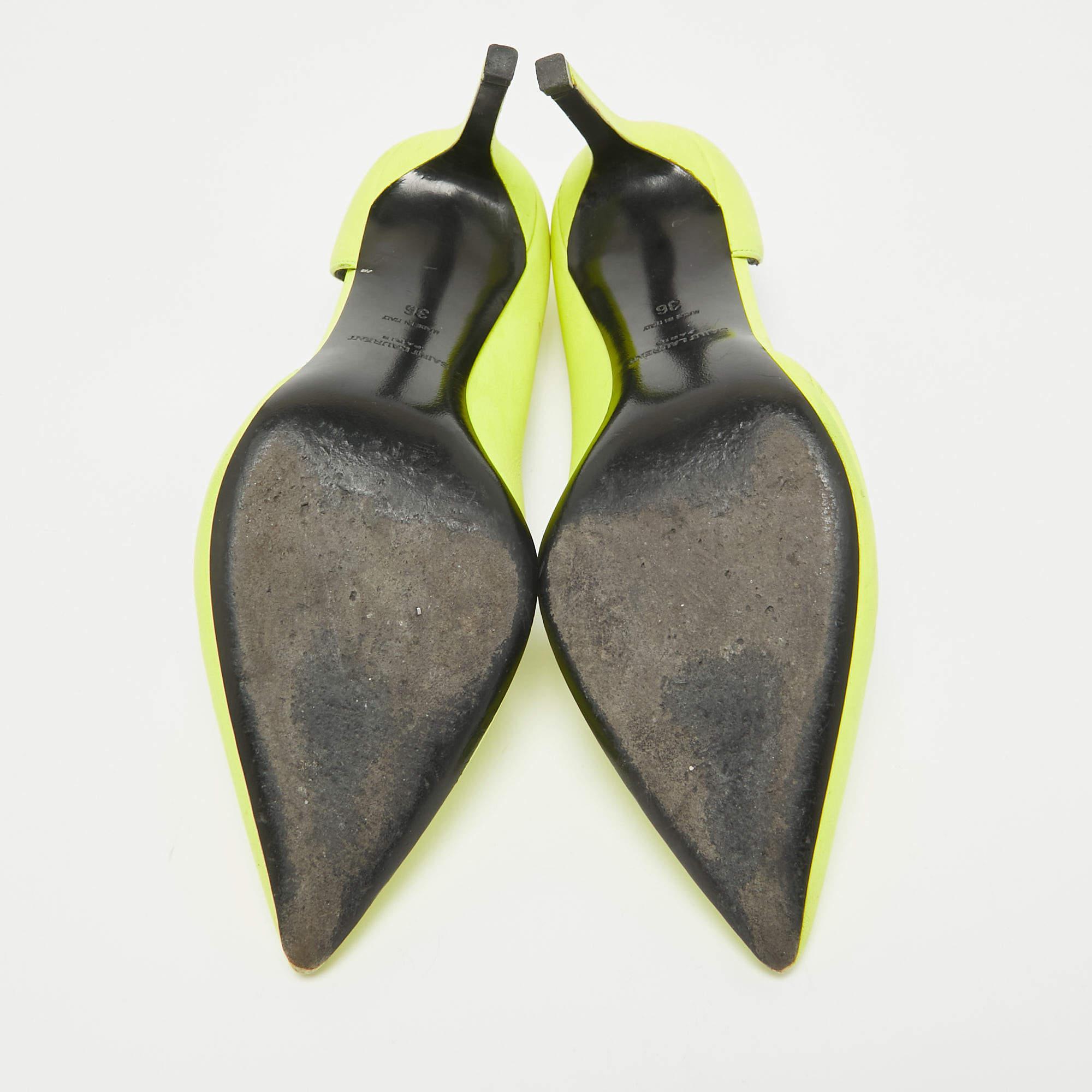 Saint Laurent - Escarpins D'orsay en cuir jaune fluo Taille 36 en vente 1