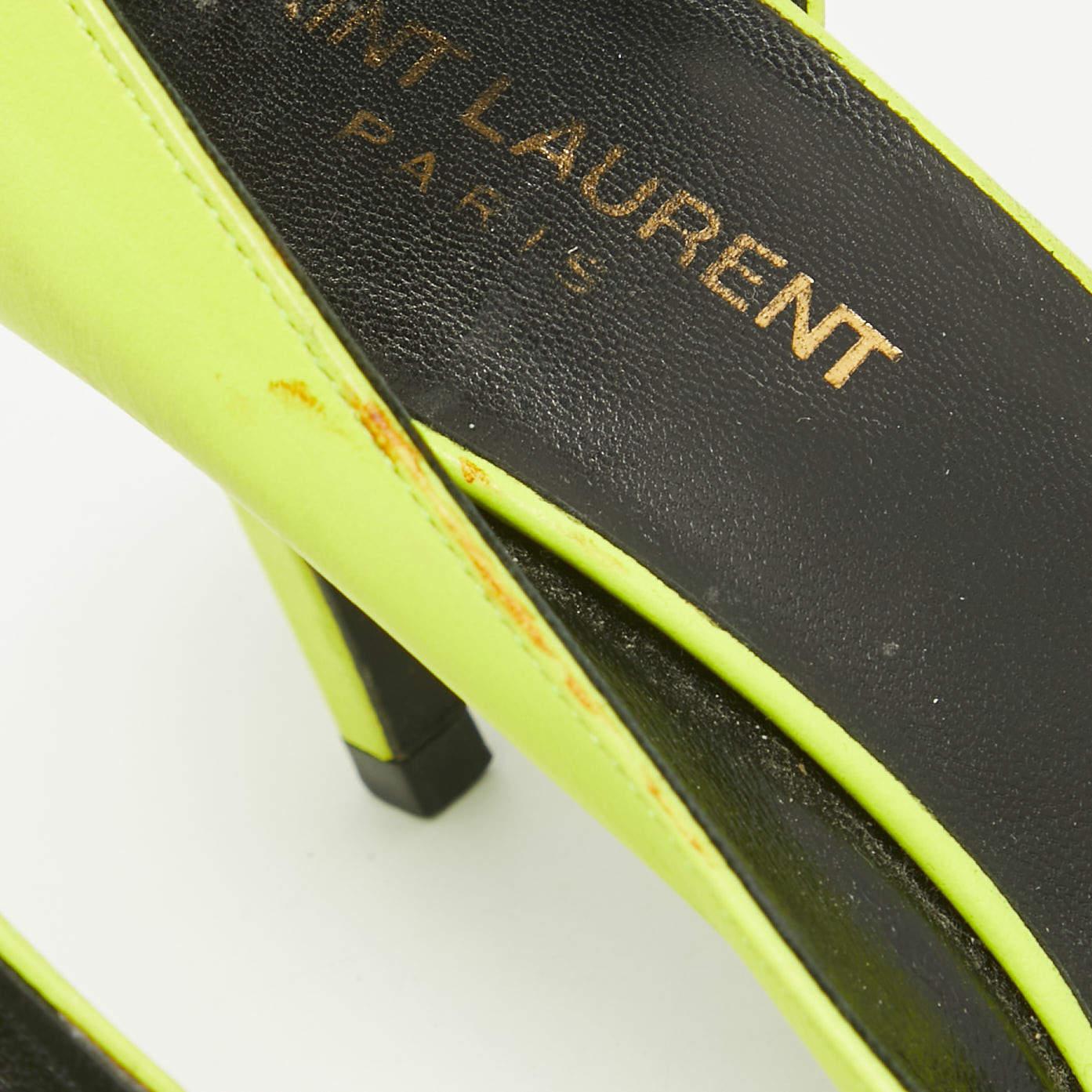 Saint Laurent - Escarpins D'orsay en cuir jaune fluo Taille 36 en vente 3