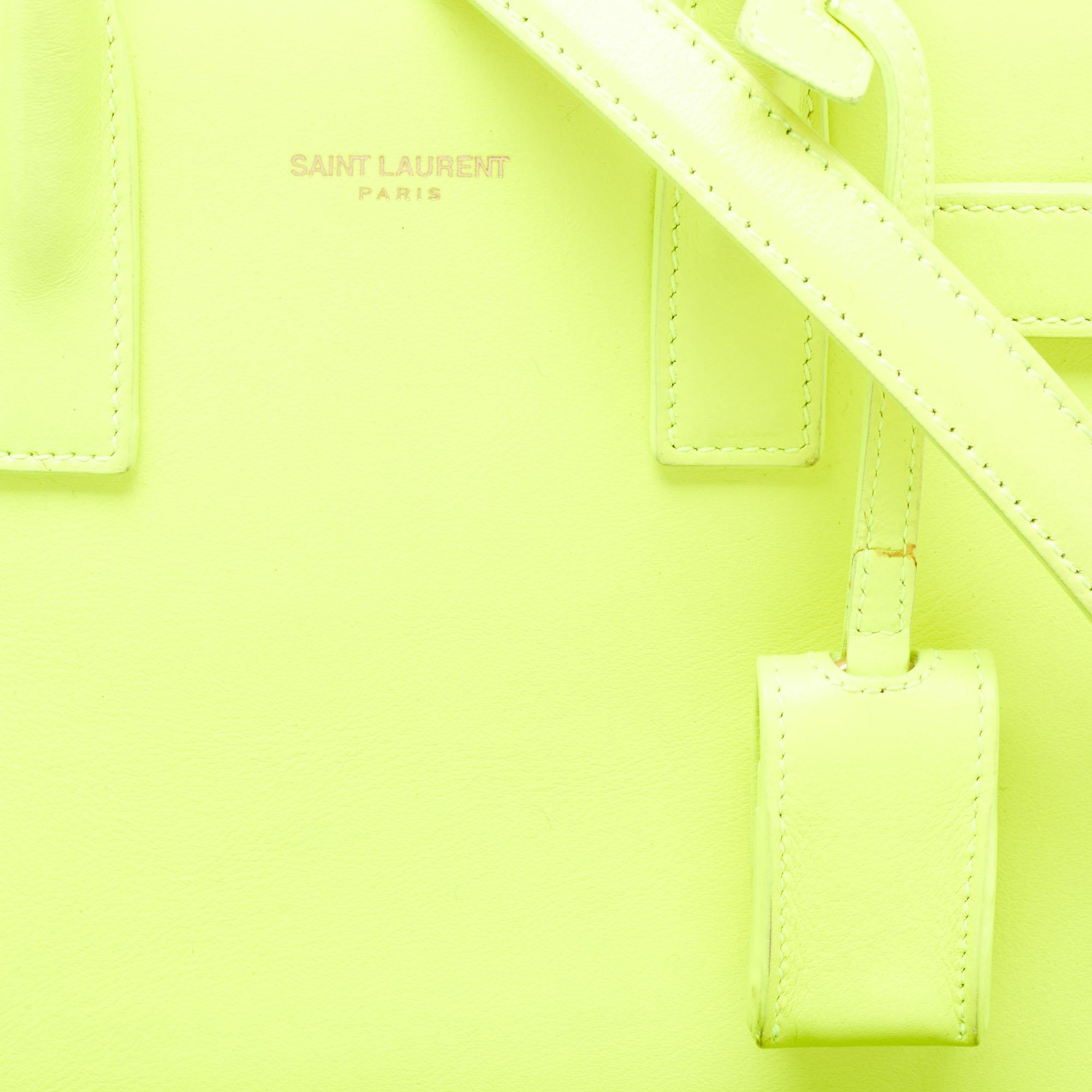 Saint Laurent Neon Yellow Leather Nano Classic Sac De Jour Tote For Sale 4