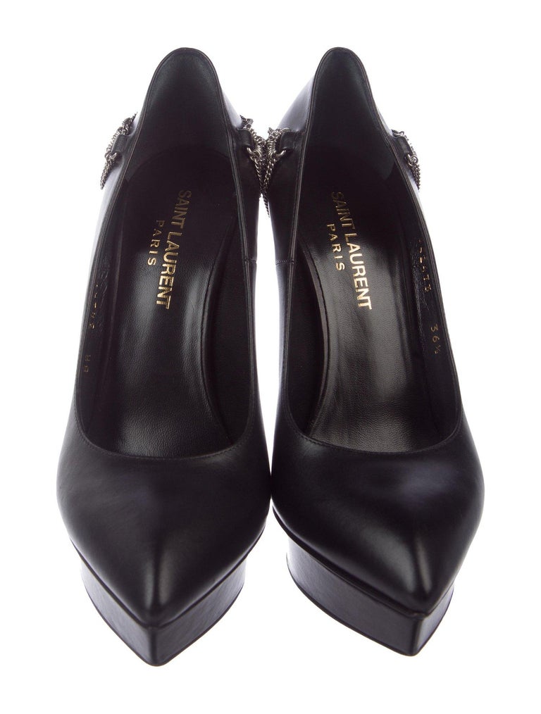 Saint Laurent NEW Black Leather Silver Chain Evening Pumps Heels in Box ...