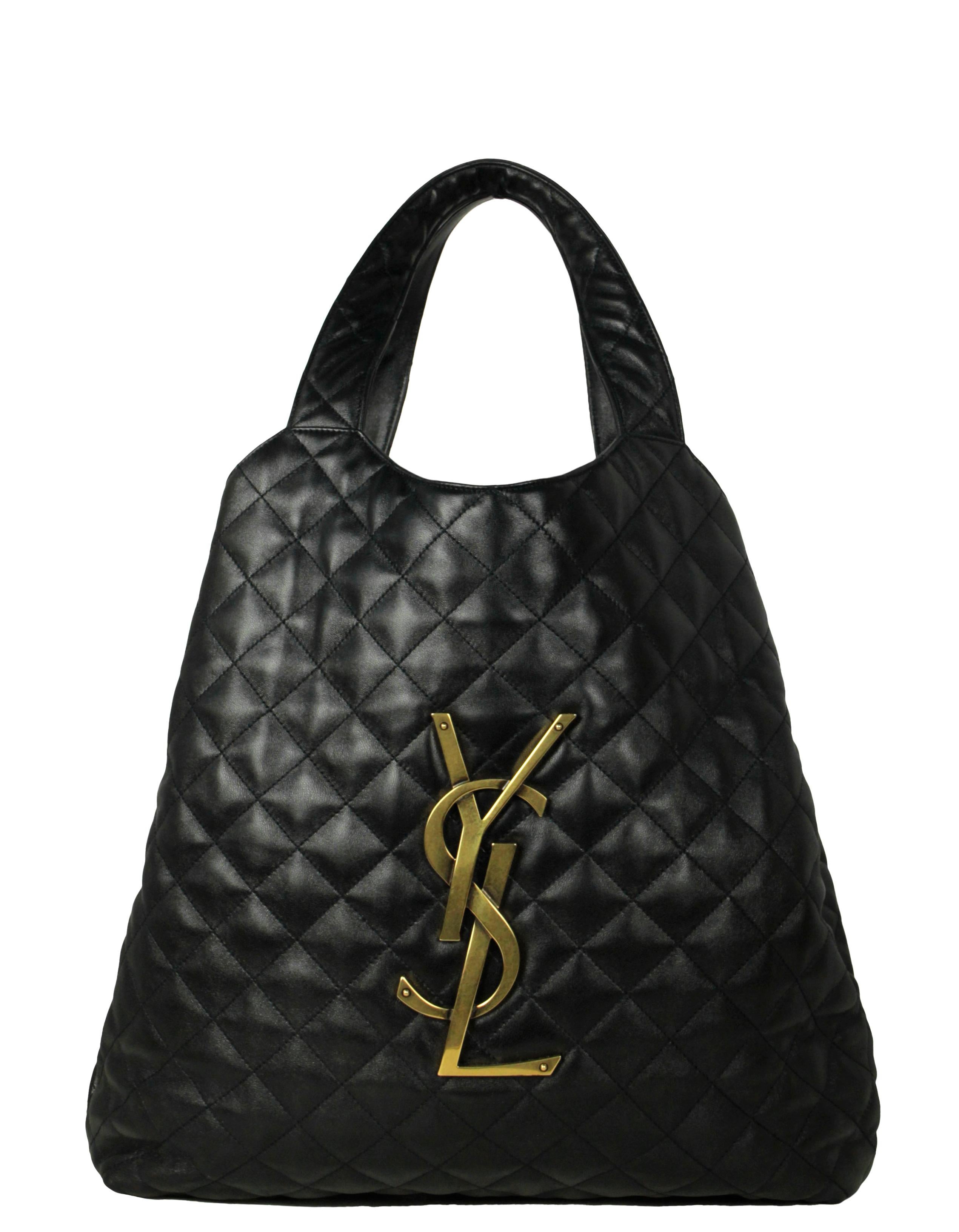 Saint Laurent NEW Black Quilted Leather Icare Maxi Shopping Tote Bag 1