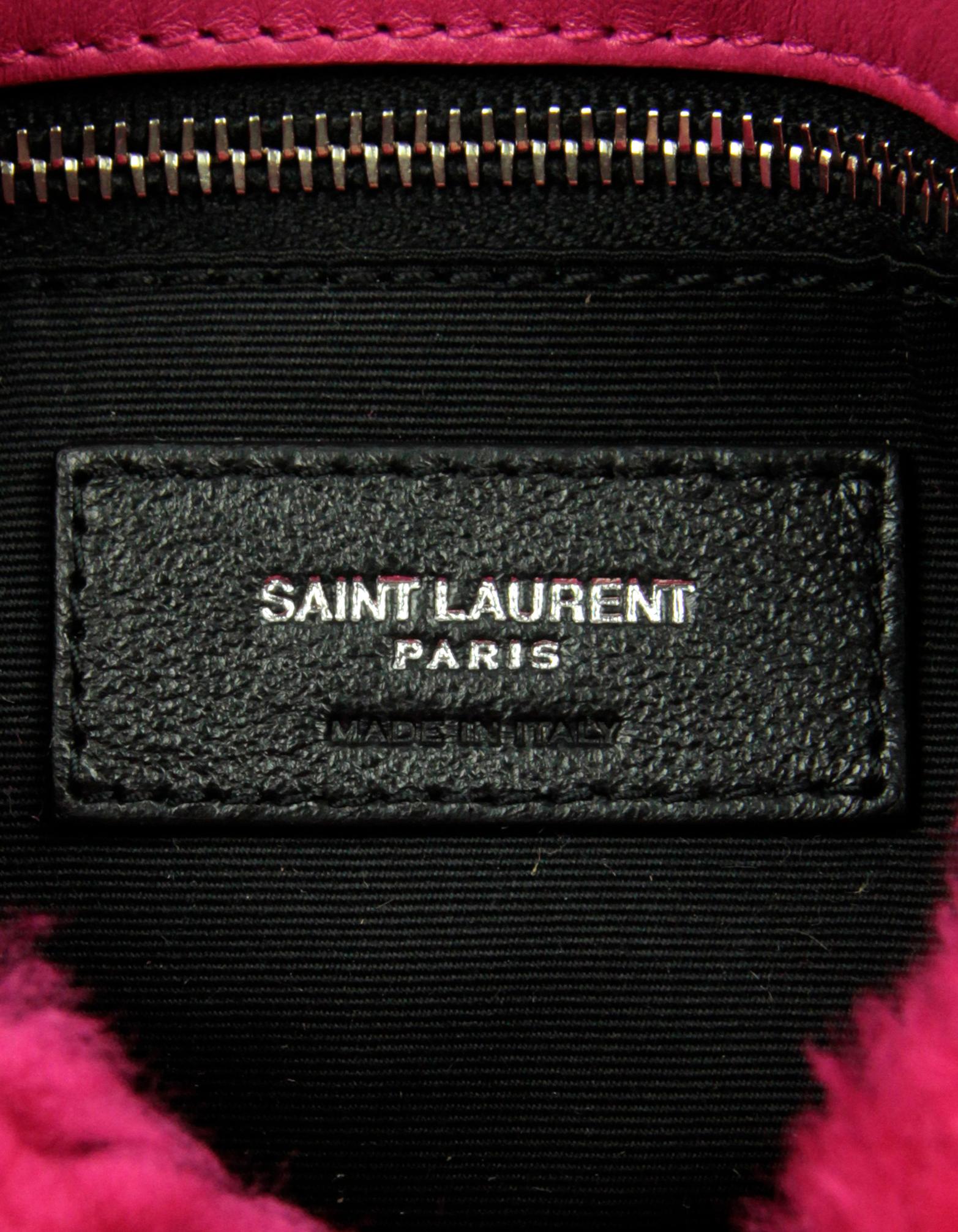 Saint Laurent NEW W/ TAGS Hot Pink Shearling Small Monogram Loulou Puffer Bag 2