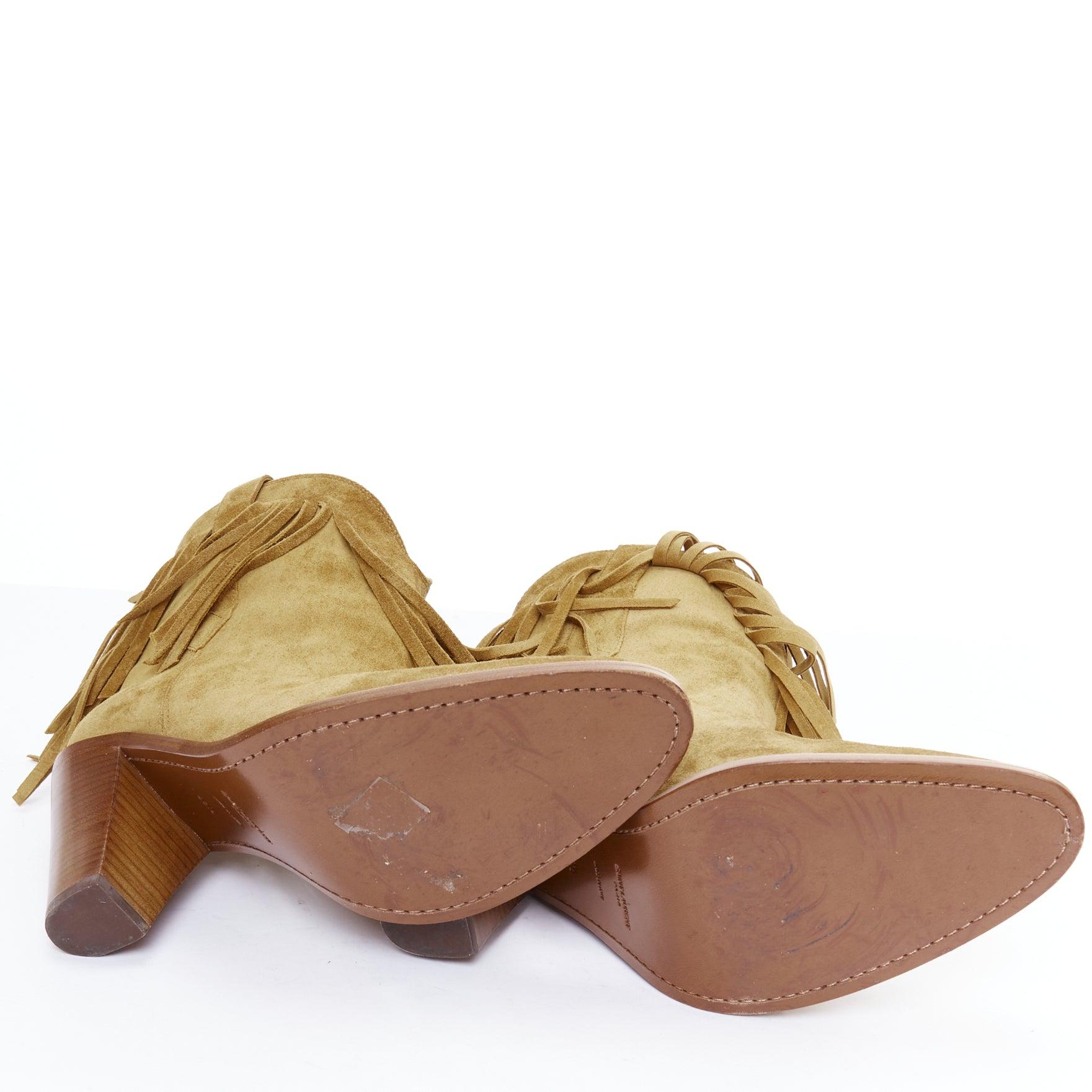 SAINT LAURENT New Western 80 brown suede fringe western boots EU39.5 For Sale 7