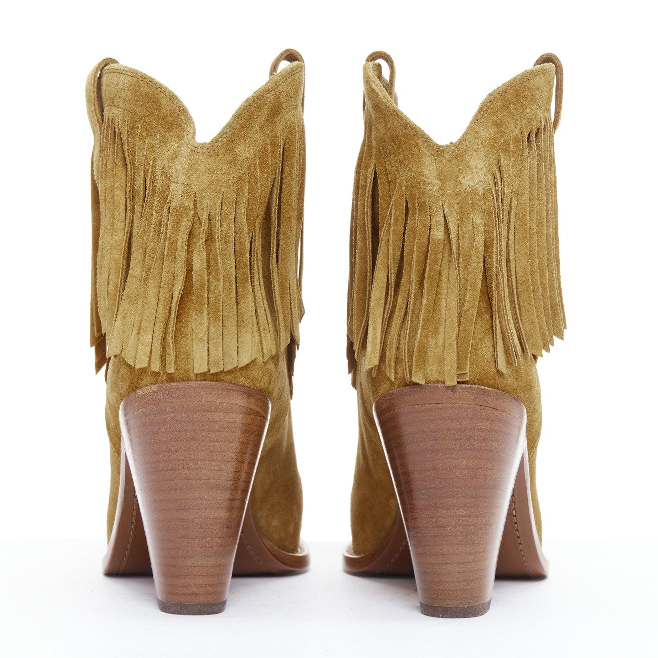 SAINT LAURENT New Western 80 brown suede fringe western boots EU39.5 For Sale 1