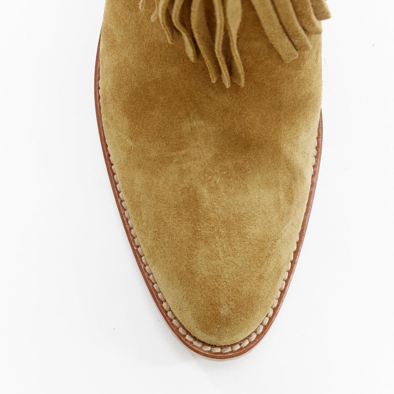 SAINT LAURENT New Western 80 brown suede fringe western boots EU39.5 For Sale 2