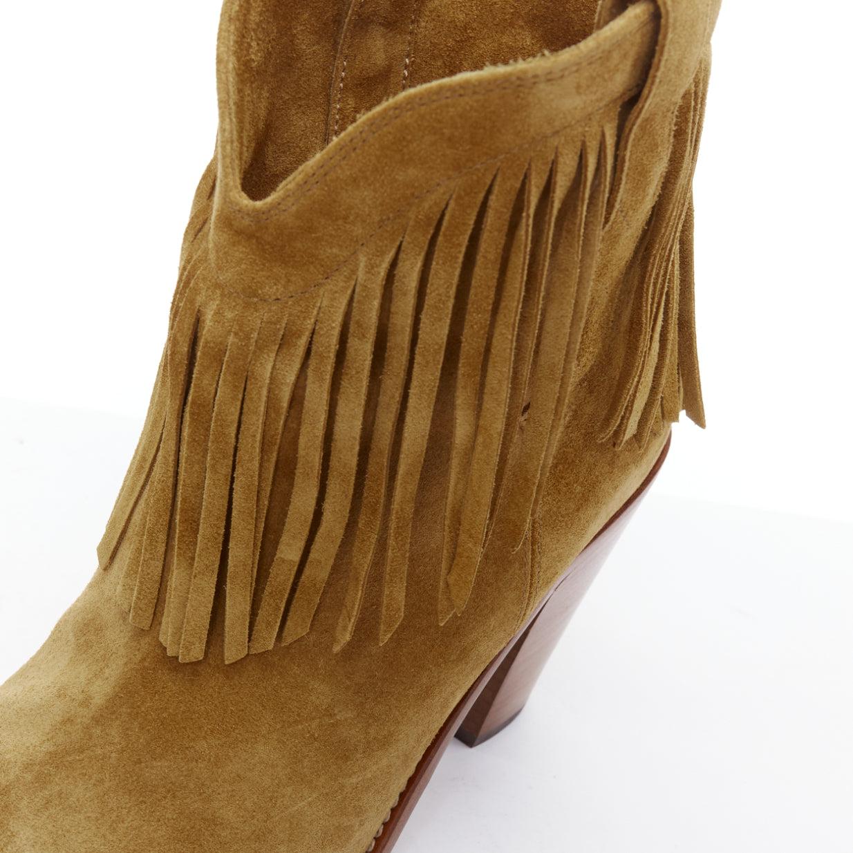SAINT LAURENT New Western 80 brown suede fringe western boots EU39.5 For Sale 3