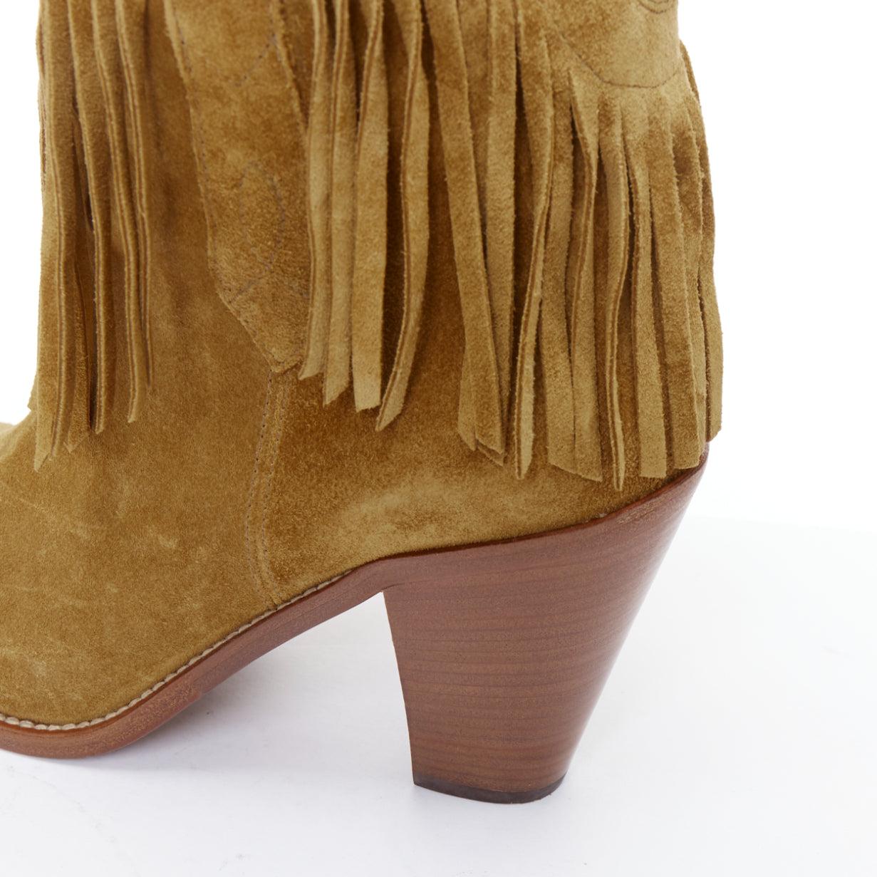 SAINT LAURENT New Western 80 brown suede fringe western boots EU39.5 For Sale 4