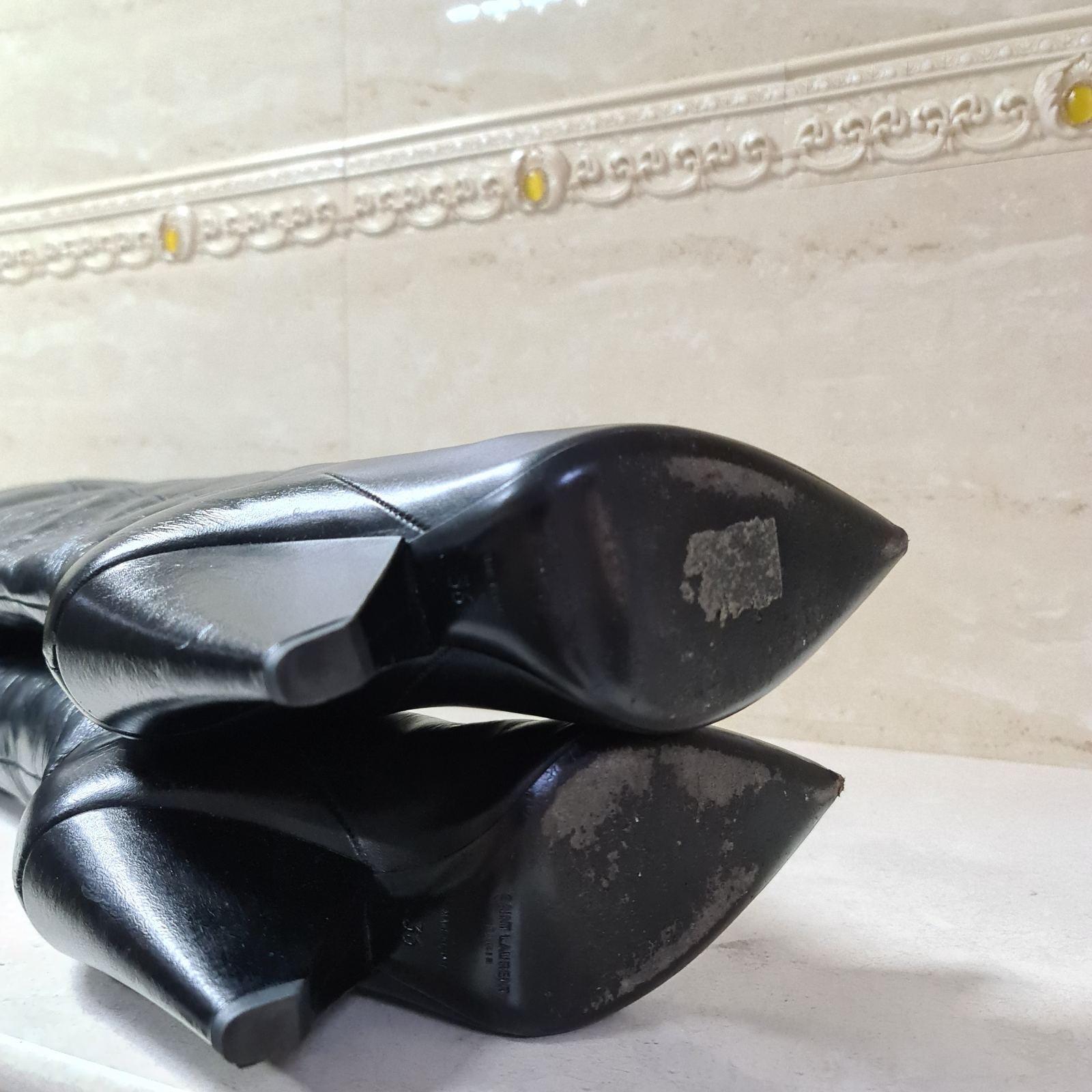 Women's SAINT LAURENT Niki Black Leather Knee Boots  For Sale