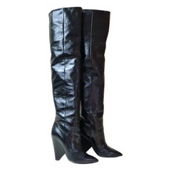 SAINT LAURENT Niki Black Leather Knee Boots 