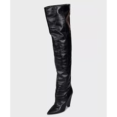 Saint Laurent Niki Black Leather Wedge Over-the-Knee Boots Sz.38