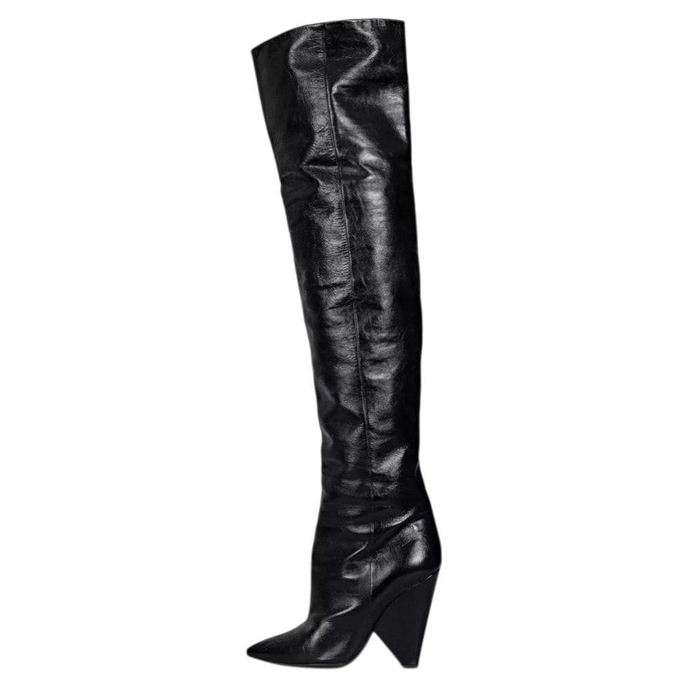 Saint Laurent Niki Botas de piel negra con cuña Sz.38