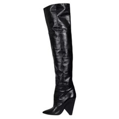 Saint Laurent Niki Black Leather Wedge Over-the-Knee Boots Sz.38