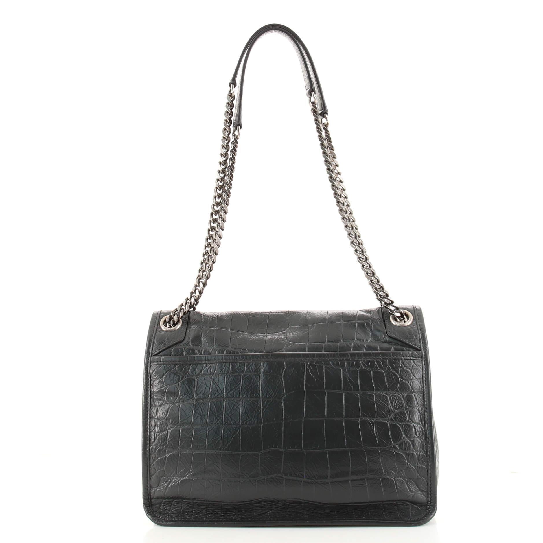Saint Laurent Niki Chain Flap Bag Crocodile Embossed Patent Medium In Good Condition In NY, NY